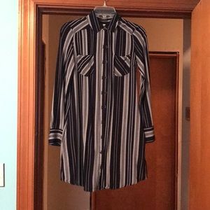 Navy/chambray stripe button down dress